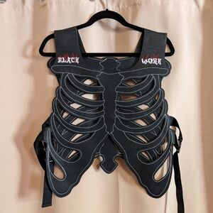 Blackwork Faux Leather Skeleton Vest